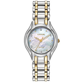 Đồng Hồ Nữ Citizen Eco-Drive Đính Đá Swarovski Dây Thép Không Gỉ EM0284-51D - Mặt Xà Cừ (27mm)