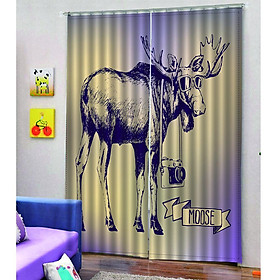 1 Pc Bedroom Living Room Window Curtain Moose Image Decor Blackout Curtain Small