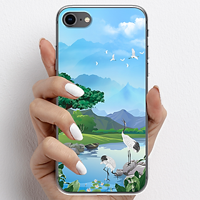 Ốp lưng cho iPhone 7, iPhone 8 nhựa TPU mẫu Núi và chim hạc