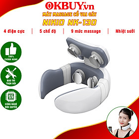 Máy Massage Cổ Nikio NK-130 - Sử Dụng Xung Điện Trị Liệu Kích Thích Cơ, Nhiệt Trị Nóng Sưởi Ấm Cơ, Cải Thiện Đau Mỏi Cổ, Vai, Gáy - Máy Có 4 Điện Cực Mát Xa Chuyên Sâu Tăng Tuần Hoàn Máu, Hỗ Trợ Cải Thiện Đau Mỏi Cổ, Vai, Gáy - Điều Khiển Remote Tiện Lợi