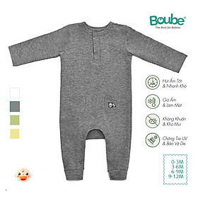 Bộ liền thân, bộ bodysuit cài thẳng dài tay 2 túi nhiều màu sắc cho bé Boube, vải Cotton organic thoáng mát - Size 0-12M