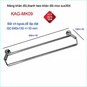 Thanh treo khăn đôi nhà tắm, giá treo khăn Inox, máng khăn KAG-MK09