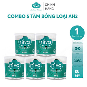Combo 5 Tăm Bông Niva Hũ Xoay 200 Que Thân Nhựa AH2 Đa Năng Chuyên Dùng Ngoáy Tai, Vệ Sinh, Trang Điểm