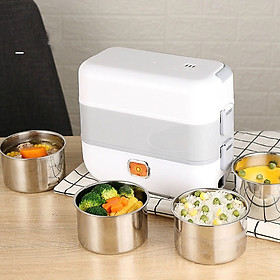 Mua Hộp cơm điện nấu chín và giữ nhiệt đồ ăn  thiết kế 4 ngăn inox kiểu dáng hình chữ nhật nhỏ gọn cho nhân viên văn phòng