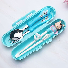 Mua Combo Đũa Tập Ăn Dặm Xỏ Ngón + muỗng nĩa inox Cực Kỳ Tiện Lợi Cho Bé hình ông - Đũa Ong Xanh