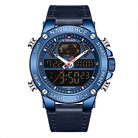 Đồng hồ đeo tay điện tử cho nam NAVIFORCE Quartz dây da chuyên nghiệp chống nước 3ATM đa chức năng-Màu xanh dương