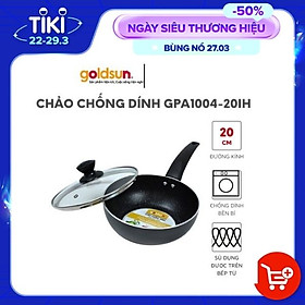 Chảo chống dính sâu lòng cao cấp mini, chảo chiên xào rán đa năng vung kính Goldsun GPA1004-20IH đường kính 20cm - Hàng chính hãng Goldsun