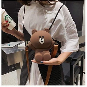Túi đeo chéo thời trang nữ, túi hình gấu Brown silicon 2 dây siêu dễ thương