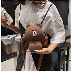Túi đeo chéo thời trang nữ, túi hình gấu Brown silicon 2 dây siêu dễ thương 