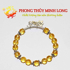 Vòng tay đá Thach Anh Vàng chất lượng 5A Mix túi tiền lá bạch dương bạc nhỏ xinh hợp mệnh Thổ và Kim - 8 ly