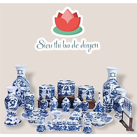 Mua Bộ đồ thờ sứ Bát Tràng đắp nổi 3D men trắng họa tiết rồng màu lam - Ống Hương
