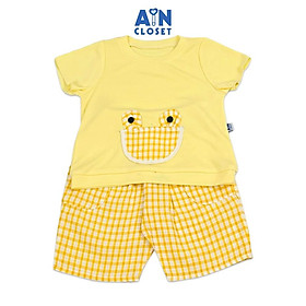 Bộ quần áo Lửng unisex cho bé họa tiết Vàng Nhạt quần Caro cotton - AICDBGDNCYP8 - AIN Closet