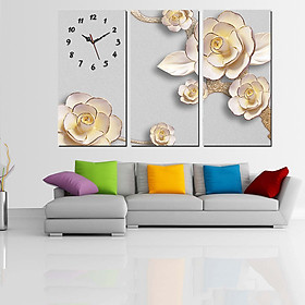 Tranh treo tường, tranh đồng hồ DH2480A bộ 3 tấm ghép