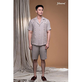 Áo sơ mi danton linen kem sẫm viền beo thân áo LM112444A [BST Da Beo