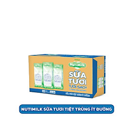 Thùng 48 Hộp NutiMilk Sữa tươi 100 điểm - Sữa tươi tiệt trùng Ít đường 180ml TU.STID180TI NUTIFOOD