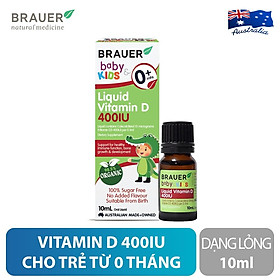 Vitamin D 400IU dạng nước Brauer Baby & Kids Liquid Vitamin D 400IU cho trẻ sơ sinh và trẻ nhỏ (10 ml)