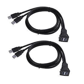 USB3.0 Male to Female Dual Port Car Auto Dashboard Flush Mount Adapter Cable x2