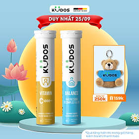 Combo Thực phẩm bảo vệ sức khỏe KUDOS BALANCE MAGNESIUM WITH B VITAMIN COMPLEX & D3 + KUDOS VITAMIN C 1000 MG (20v/tuýp)