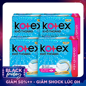 Combo 4 (Gói đôi tiết kiệm) Băng vệ sinh Kotex khô thoáng SMC 23cm (16 miếng/gói)
