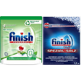 Combo Viên rửa bát Finish Hữu cơ 40 viên+ Muối Finish 1.2kg