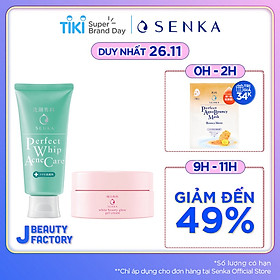 Sữa rửa mặt dành cho da mụn Senka Perfect Whip Acne Care 100g - Tặng Kem dưỡng trắng da ban đêm Senka 15g