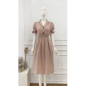 Váy nữ ngắn tay, cổ sơ mi, chun eo tôn dáng, nhẹ nhàng, thanh lịch thiết kế cao cấp TKFASHION DKB30