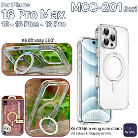 Ốp lưng cho iPhone 17 Pro Max / 17 Pro / 17 Air / 17 / 16 Pro Max - 16 Pro - 16 Plus - 16 hiệu WI WU MCC-201 nhựa cứng trong viền dẻo + vòng nam châm kiêm giá đỡ - Hàng chính hãng - iPhone 16
