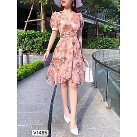 Hình ảnh Đầm xoè hoạ tiết hoa cổ tim tay phồng dịu dàng quyến rũ