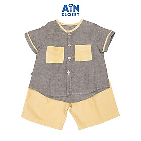 Bộ quần áo Lửng bé trai hoạ tiết Kẻ Nhí Kem Cotton - AICDBTTQM0MO - AIN Closet