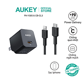 Mua Combo bộ sạc Aukey cho Iphone củ sạc PA-Y30S 30W và cáp sạc CB-CL3 hàng chính hãng