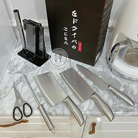 Mua BỘ DAO INOX NHẬT BẢN 6 MÓN CAO CẤP TẶNG KÈM KHAY ĐỂ DAO KÉO