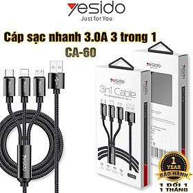 Cáp Sạc Nhanh 3.0A Đa Năng 3 in 1 Yesido CA-60 USB Type C Truyền Dữ Liệu– Hàng Chính Hãng