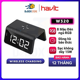 Mua Sạc Không Dây 6 In 1 HAVIT W320  Sạc Nhanh 15W  Tích Hợp Báo Thức + Đèn Ngủ RGB Màu Sắc - Hàng Chính Hãng