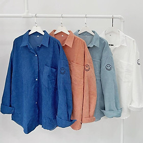 Áo Sơ Mi Mặt Cười NHUNG GÂM TĂM Oversize Form Rộng Unisex Nam Nữ Phong Cách Hàn Quốc Ulzzang KUN, Áo sơ mi na  chất nhung tăm phù hợp cho mùa thu đông