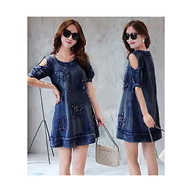 Đầm Jean Nữ Đính Hạt Thêu Ngôi Sao Thời Trang