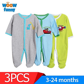 3 cái 0-12 tháng Bộ đồ trẻ em bé trai / bé gái bằng vải cotton nguyên chất dài tay áo liền quần một mảnh Rompers