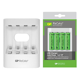 Bộ Máy Sạc U411 GP Batteries Kèm 4 Viên Pin Sạc Recyko+ 2100 Series Aa (2000Mah)