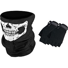 Găng Tay Chiến Thuật Hở Ngón Và Khăn Đa Năng Đen