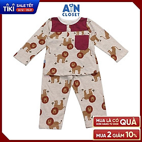 Bộ quần áo dài bé trai họa tiết Sư tử xám thun cotton - AICDBTAXPCO9 - AIN Closet