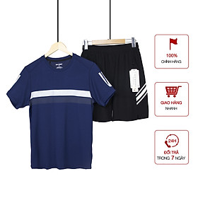 Set Đồ Bộ Nam Áo Thun Xanh Có Cổ Ngắn Tay Quần Short Gió Màu Đen Hàng Cao Cấp Big Sport