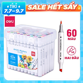 Bút màu marker kèm giấy thử màu thân tròn một đầu Deli - Marker hộp nhựa - 12/ 24/ 36/ 48/ 60 Màu - 70804