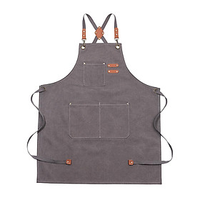 Canvas Apron with Pockets Cross Back Bib Apron for Painting Work Shop Baking