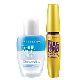 Combo Mascara Maybelline Magnum Làm Dày Mi 10 Lần (9.2ml) Và Nước Tẩy Trang Mắt Môi Maybelline – 40ml