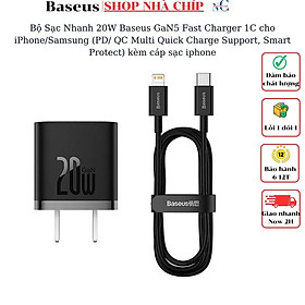 Bộ sạc nhanh 20w baseus gan5 fast charger 1c cho iphone/samsung - hàng chính hãng