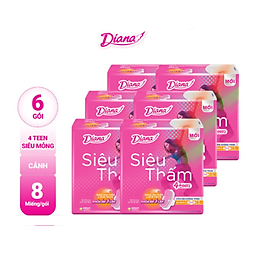 Combo 6 Băng Vệ Sinh Diana 4Teen Siêu Mỏng Cánh (Gói 8 Miếng)