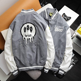 Áo Khoác Bomber Jacket Nhung Gân Tăm Thêu SUPER BROS Varsity Basic Form Rộng Nam Nữ Unisex Ulzzang