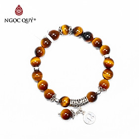 Vòng tay đá mắt hổ vàng nâu charm 12 cung hoàng đạo bạc size hạt 8mm - Ngọc Quý Gemstones