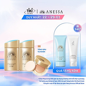 Bộ 2 Kem chống nắng Anessa kiềm dầu ráo mịn 60ml và Kem chống nắng trang điểm Anessa dạng nén tông tự nhiên 10g