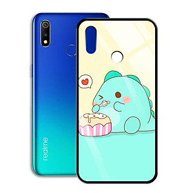 Ốp Lưng Kính Cường Lực cho điện thoại Realme 3 - 0370 7872 DINOSAURS03 - Cúc Họa Mi - Hàng Chính Hãng