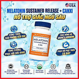 Melatonin Sustained Release 3mg 120 tabs – Công thức giải phóng kéo dài + Canxi, hỗ trợ giấc ngủ sâu, phục hồi sức khoẻ, tăng nồng độ Growth Hormone, phục hồi Cơ